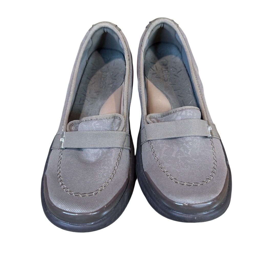 BZees Nugget Morel Slip On Loafers Taupe Grey Fabric Comfort Shoes Size 10
